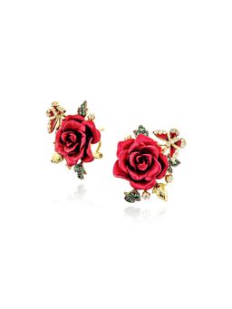 MISS JO - Red Whimsical Winged Rose Stud Earrings