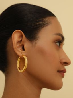 MISS JO - Linear Textured Large Gold Plating Hoop Earrings