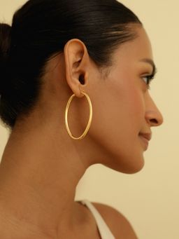 MISS JO - Oval Statement Gold Plating Hoop Earrings