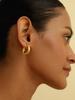 MISS JO - Textured Chunky Small Gold Plating Hoop Earrings