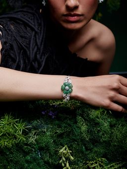 MISS JO - Green Enchanted Grove Blossom Silver Cuff