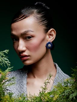 MISS JO - Blue Mystical Petal Cascade Silver Stud Earrings