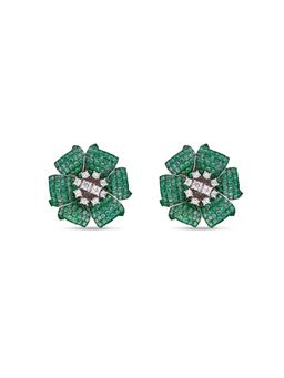MISS JO - Green Mystical Petal Cascade Silver Stud Earrings