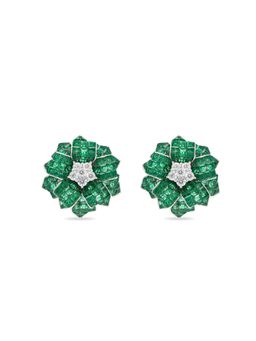 MISS JO - Green Starlit Blossom Silver Stud Earrings