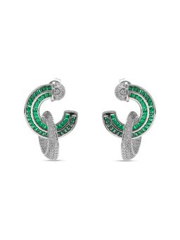 MISS JO - Green Forest Loop Silver Dangler Earrings