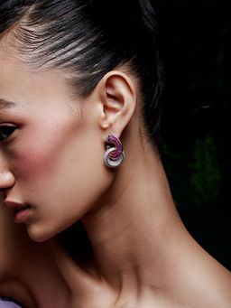 MISS JO - Pink Forest Loop Silver Dangler Earrings