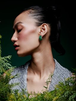 MISS JO - Green Dewdrop Forest Silver Stud Earrings