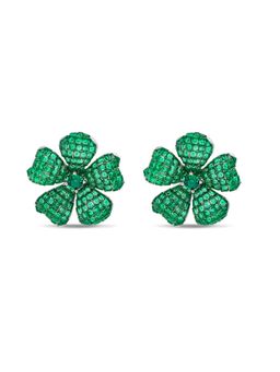 MISS JO - Green Floral Fantasia Silver Stud Earrings