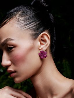 MISS JO - Pink Floral Fantasia Silver Stud Earrings