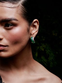 MISS JO - Green Foliage Twist Silver Stud Earrings