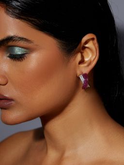 MISS JO - Pink Foliage Twist Silver Stud Earrings