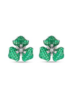MISS JO - Green Ethereal Trillium Blossom Silver Stud Earrings