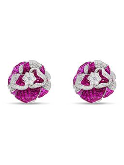 MISS JO - Pink Wildflower Whispers Silver Stud Earrings