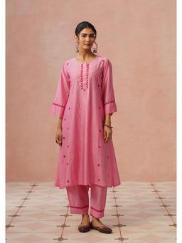 House of Chikankari - Women Chanderi Chikankari Pink Kurta with Pant