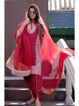 Sheetal Batra - Red Embroidered Kurta with Dhoti and Heavy Dupatta