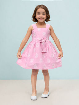 Toonyport - Girls Fit & Flare Printed Pink Dress