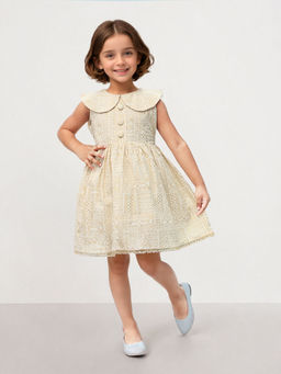 Toonyport - Girls Fit & Flare Printed Beige Dress