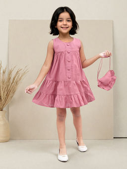 Toonyport - Girls Fit & Flare Solid Pink Dress