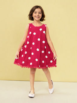 Toonyport - Girls Fit & Flare Polka Dots Printed Navy Blue Dress