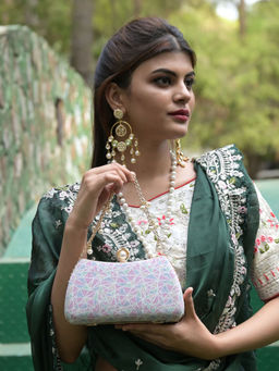 Odette - Silver And Purple Shimmer Printed Clutch For Women