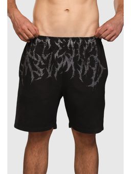 Musclemind - Black Printed Regular Fit Shorts