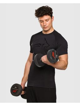 Musclemind - Men Black Polyester Round Neck T-Shirt