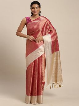 Mimosa - Women's Kanjivaram Art Silk Pink Saree with Unstitched Blouse
