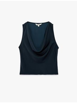 Koton - Cowl Neck Satin Top - Navy Blue
