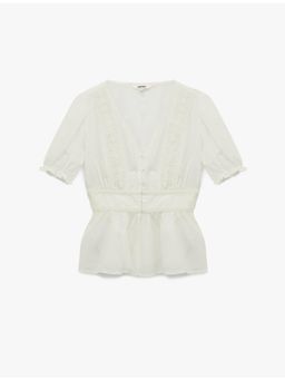 Koton - Short Balloon Sleeve Top - Off White