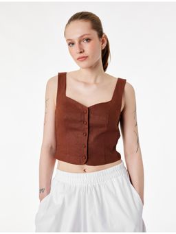 Koton - Crop Linen Top - Brown