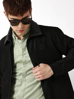 The Bear House - Black Solid Nylon Regular Fit Jacket
