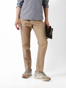 The Bear House - Brown Solid Cotton Regular Fit Trouser