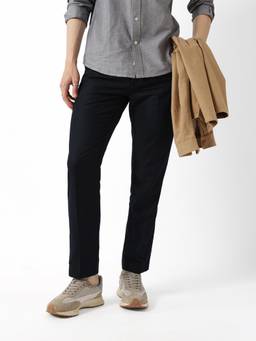 The Bear House - Black Solid Cotton Regular Fit Trouser