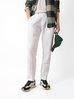 The Bear House - White Solid Cotton Regular Fit Trouser
