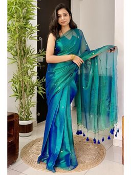 Mysilklove - Egyptian Blue Tissue Woven Saree
