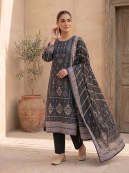 INDDUS - Women Ethnic Motifs Printed Zari Embroidered Kurta with Pant & Dupatta