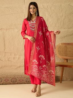 INDDUS - Women Ethnic Motifs Thread Mirror Work Kurta with Pant Dupatta