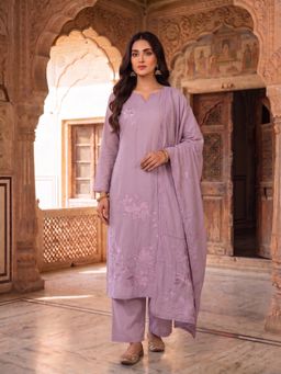 INDDUS - Women Floral Thread Sequinned Embroidered Kurta with Pant Dupatta