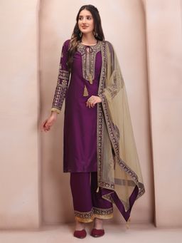 INDDUS - Women Ethnic Zari Embroidered Kurta with Pant & Dupatta