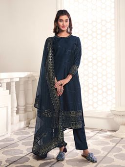 INDDUS - Women Abstract Printed Sequinned Kurta with Pant Dupatta