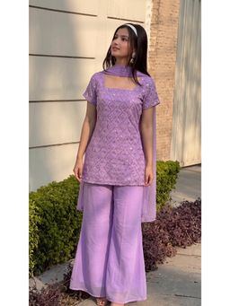 DISHWA FASHION - Y2K Women Lavender Kurti with Palazzo & Dupatta