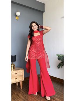 DISHWA FASHION - Y2K Women Red Kurti with Pant & Dupatta