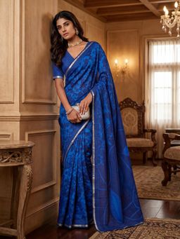 KRISHREE - Royal Blue Pure Cotton Floral Printed Saree