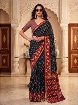 KRISHREE - Black Pure Cotton Printed Saree