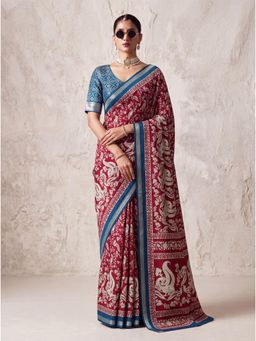 KRISHREE - Red Pure Cotton Floral Printed Saree