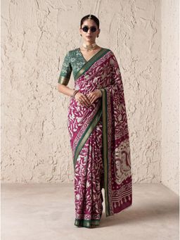 KRISHREE - Purple Pure Cotton Floral Printed Saree