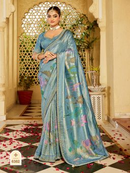 KRISHREE - Blue Miracle Tissue Saree