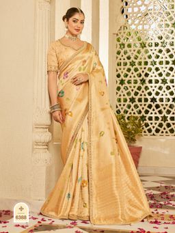 KRISHREE - Beige Miracle Tissue Saree
