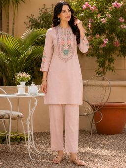 Nayam by lakshita - Embroidered Straight Pink Kurta with Pant