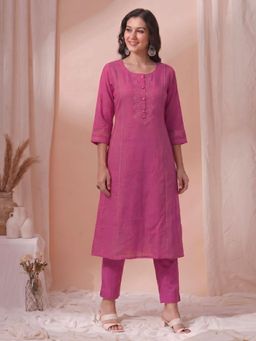 Kami Kubi - Pink A-Line Cotton Slub Kurta